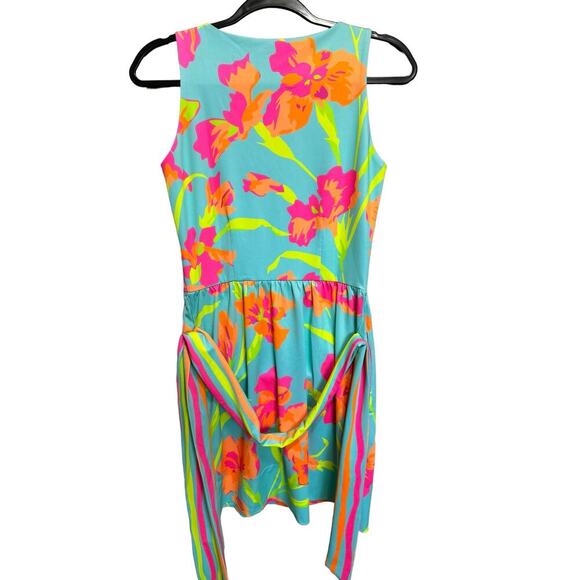 Gretchen Scott Iconic Iris Print Jersey Dress Sleeveless Belted Floral Size XXS - Picture 6 of 12